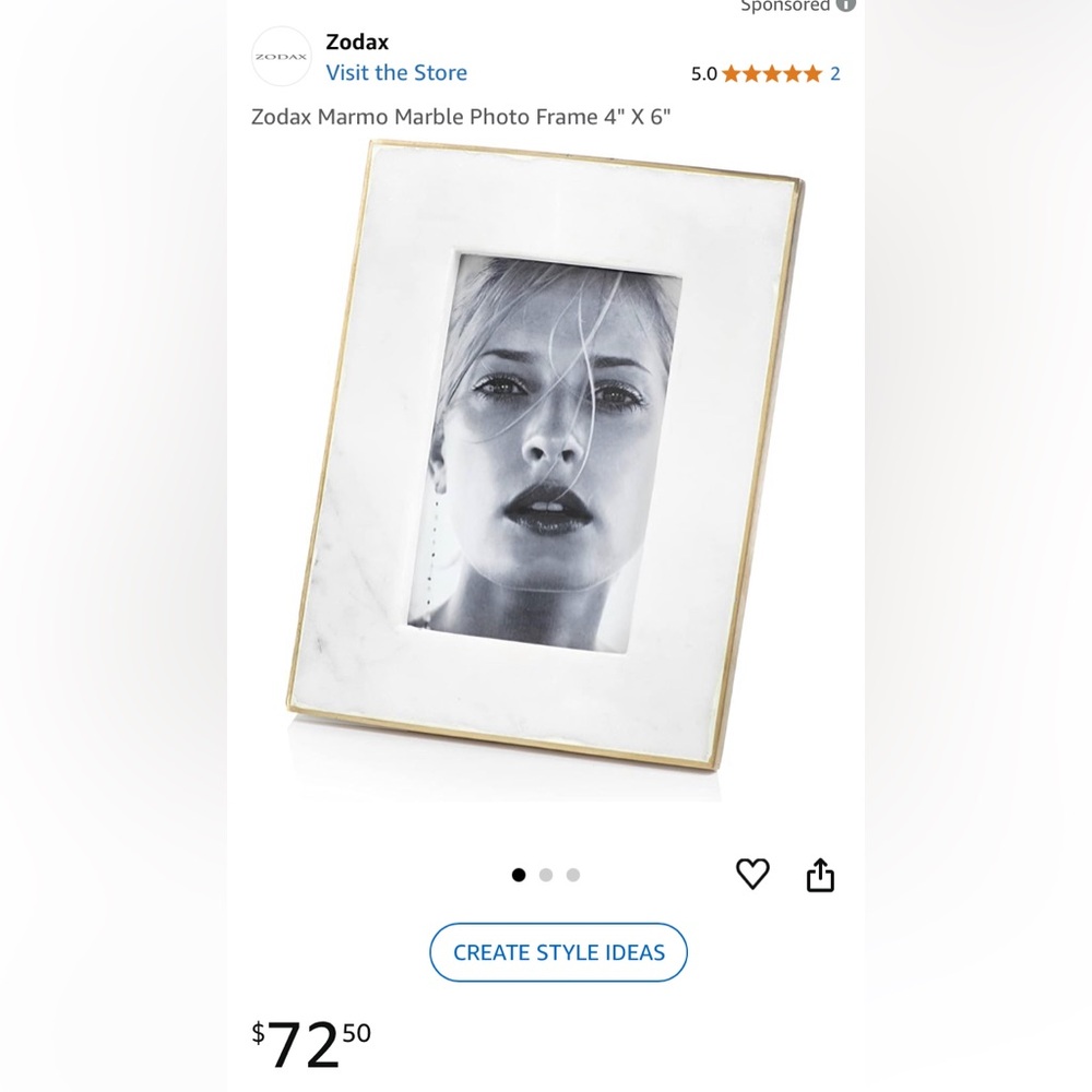 Zodax Marmo White Marble & Brass Photo Picture Frame 4x6” Opening GUC